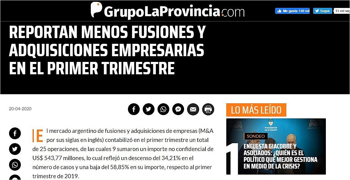Reportan menos fusiones y adquisiciones empresarias en el primer trimestre